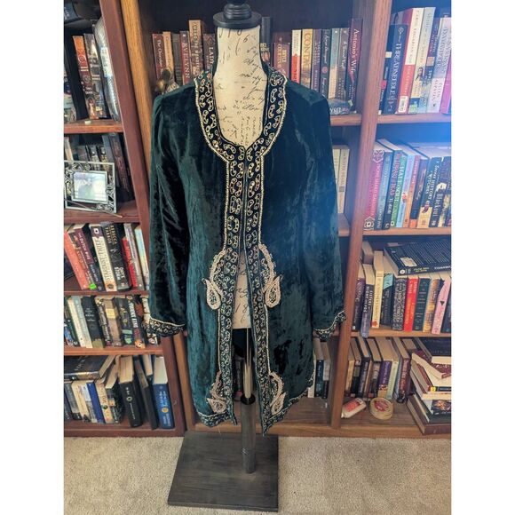 Soft Surroundings Antoinette Velvet Beaded Duster Jacket Coat Size L 12/14 - Picture 1 of 5
